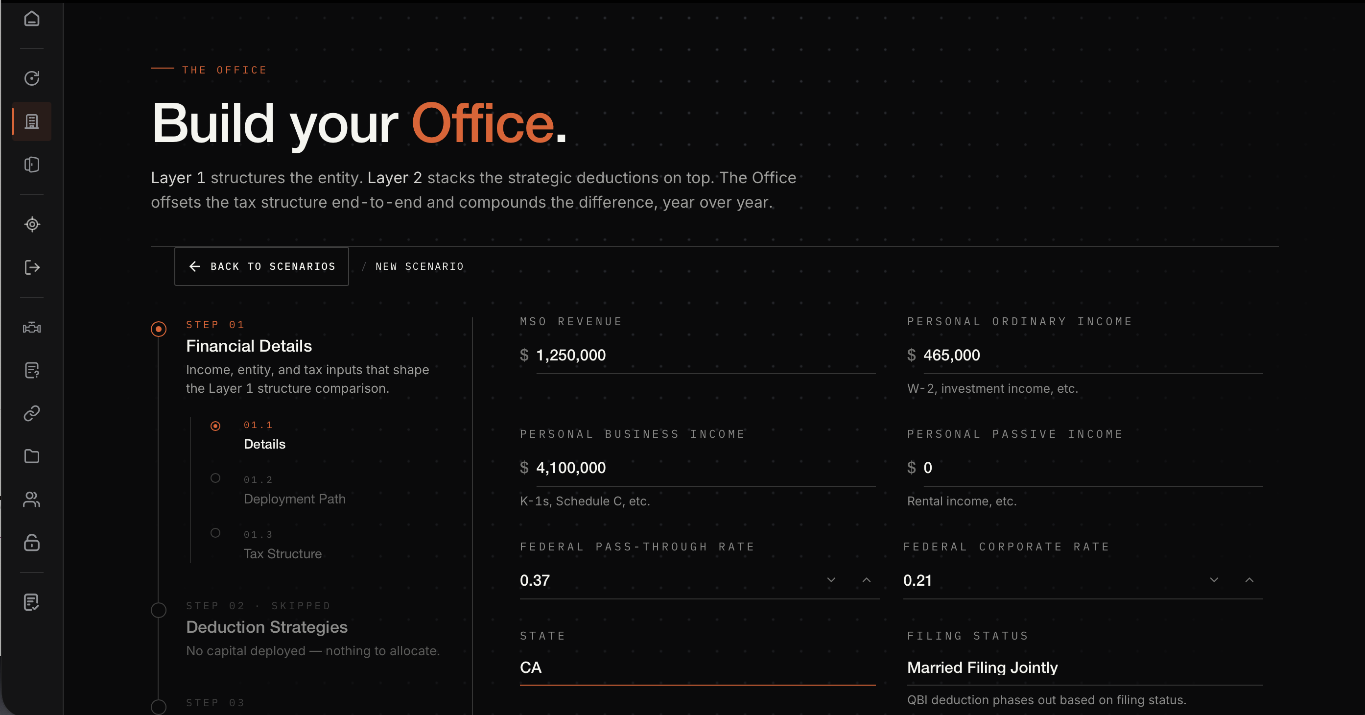 The Office — strategic deduction stacking, generated against client inputs.